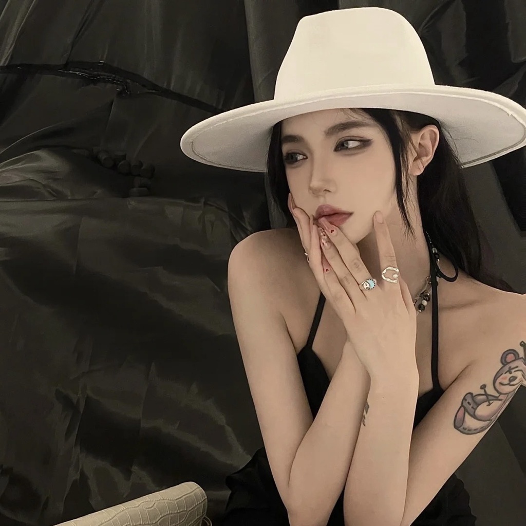 Mũ jazz Vải Nỉ Màu Trắng Phong Cách retro Anh Quốc Thời Trang Thu Đông Mới 2022 Dành Cho Nữ