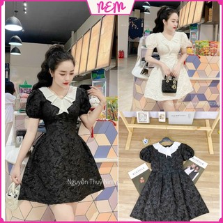 Váy gấm - Đầm gấm dự tiệc chất gấm xốp hoa, Cổ bèo cực xinh, Thiết kế dáng xòe ngắn NEM Store102