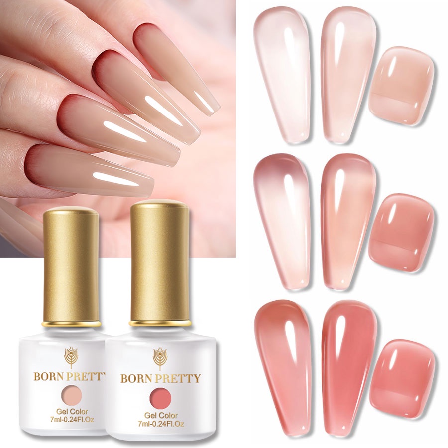 Gel sơn móng tay BORN PRETTY dạng lột tông màu nude hồng trong suốt tùy chọn thời trang 7ml