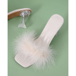 (Order) Dép cao gót phối lông 7cm