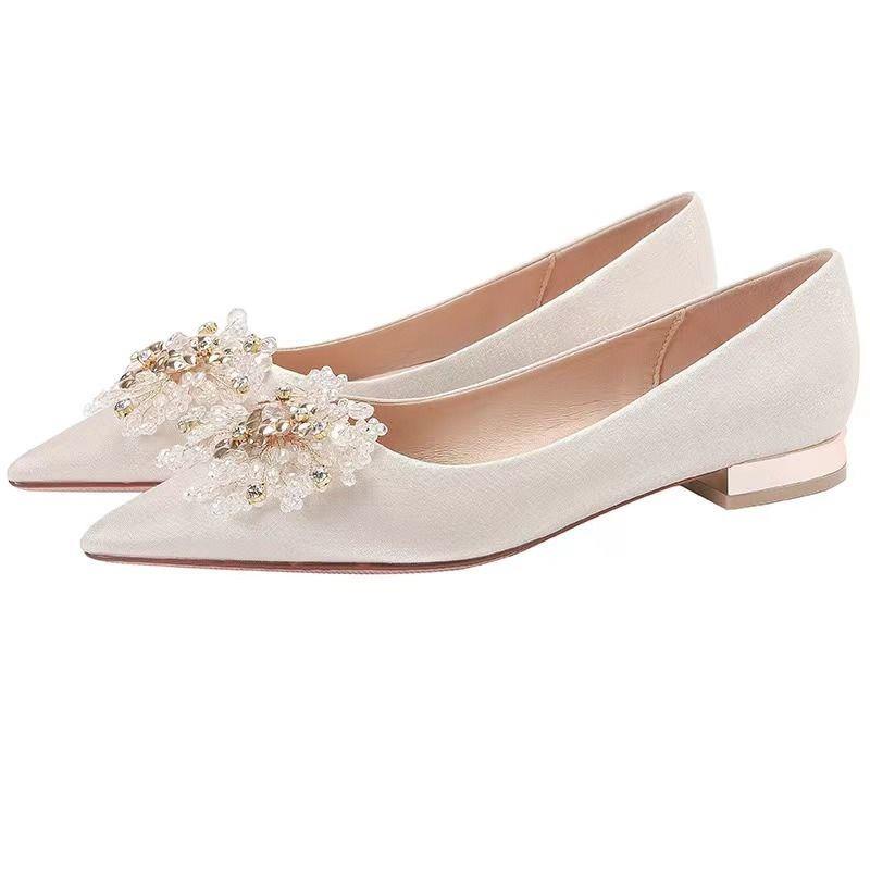 Giày Búp Bê Đế Bằng Thiết Kế Mới Thời Trang Mùa Thu Dành Cho Cô Dâu