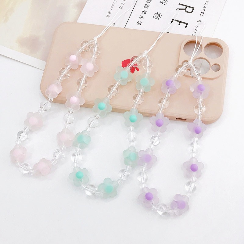 Ốp Điện Thoại Acrylic Nhám Trong Suốt Hình Hoa 3D Dạng Chuỗi Hạt Tròn Cho iPhone Android OPPO VIVO Huawei Xiaomi Redmi Samsung