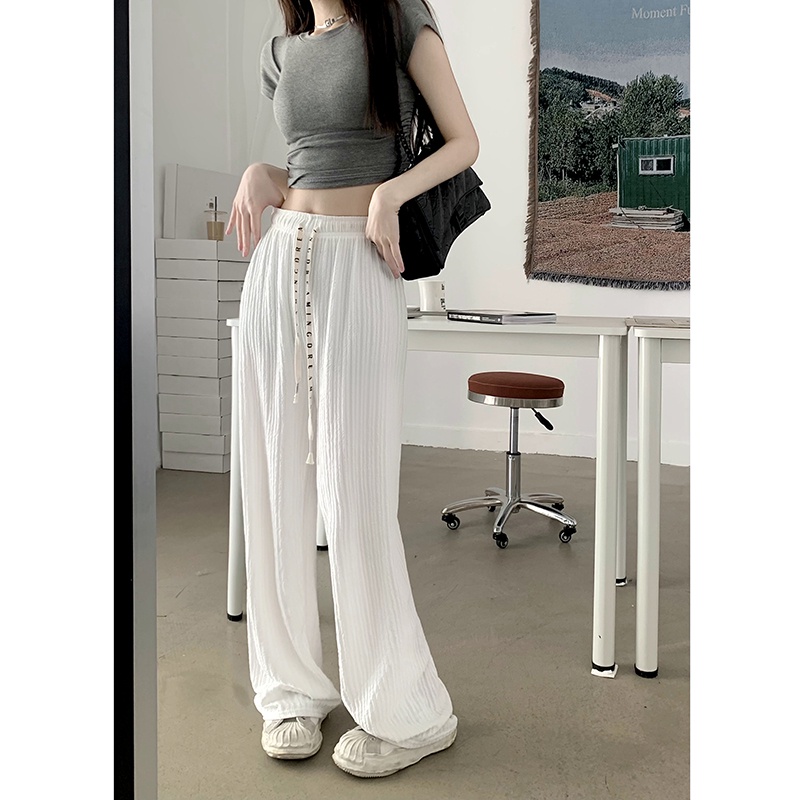 Quần Dài Dệt Kim Ống Rộng Phối Dây Rút Phong Cách Hàn Quốc Thời Trang Cho Nữ