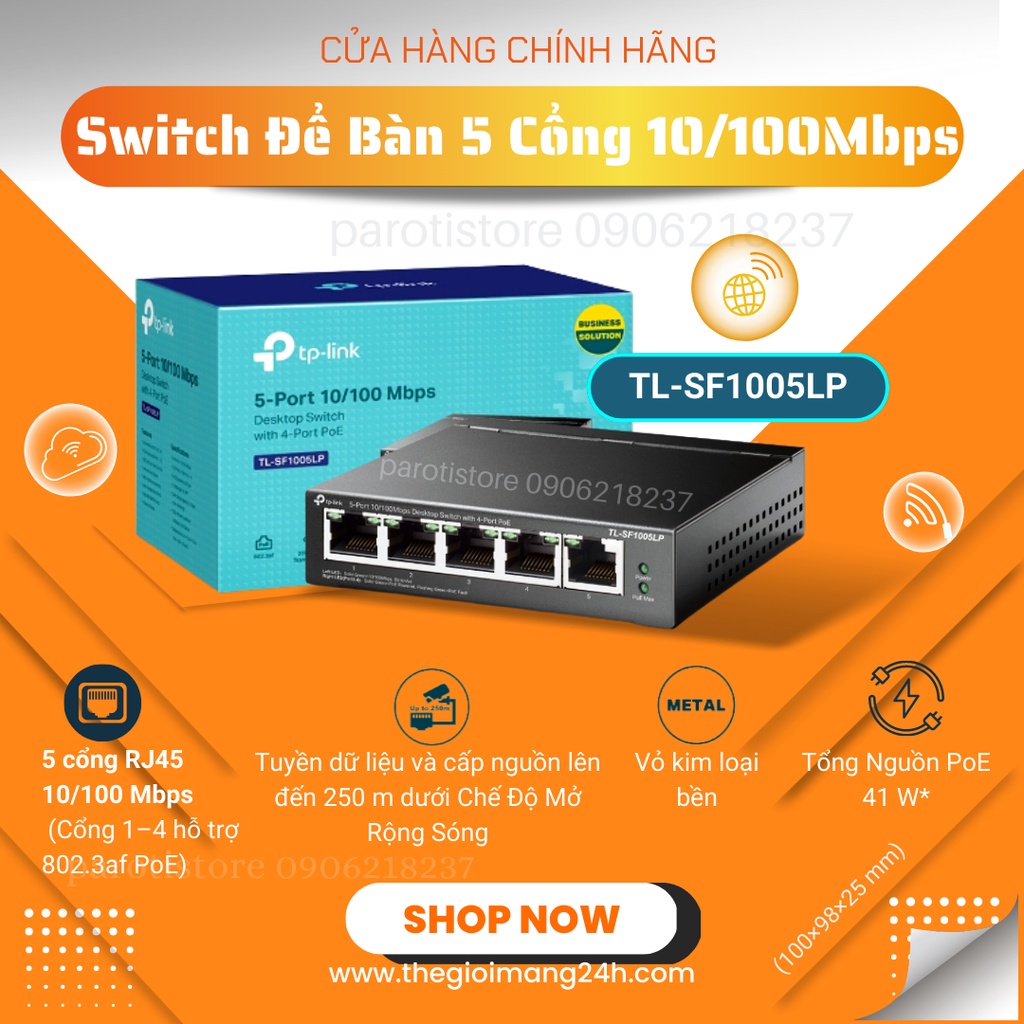 Bộ chia tín hiệu Switch 5 cổng 10/100Mbps với 4 cổng PoE TP-Link TL-SF1005LP GÍA RẺ - PAROTISTORE