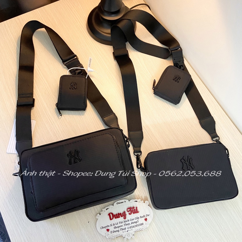 Túi NY đen nhám đeo chéo 2 size (19 và 22) Industrial Crossbody Black nam/nữ kèm ví mini.