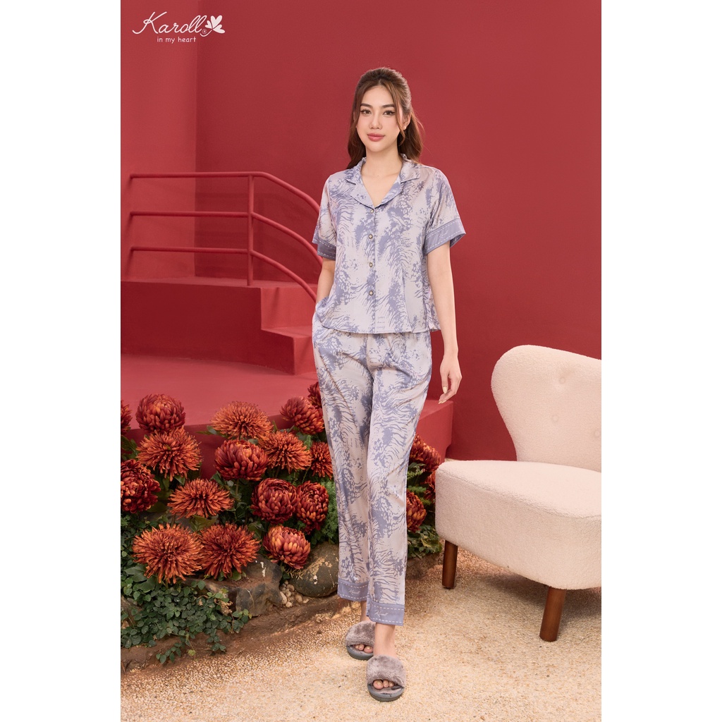Bộ lụa luxury Karoll quần dài tay cộc NH23.001