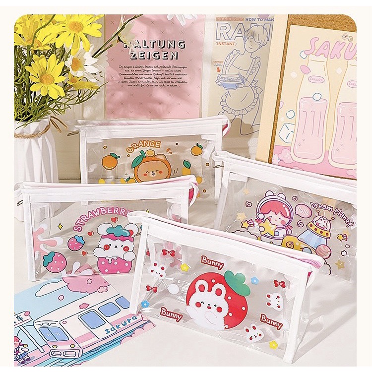 Túi Đựng Bút Trong Suốt Họa Tiết Hoạt Hình Đáng Yêu Túi Tam Giác