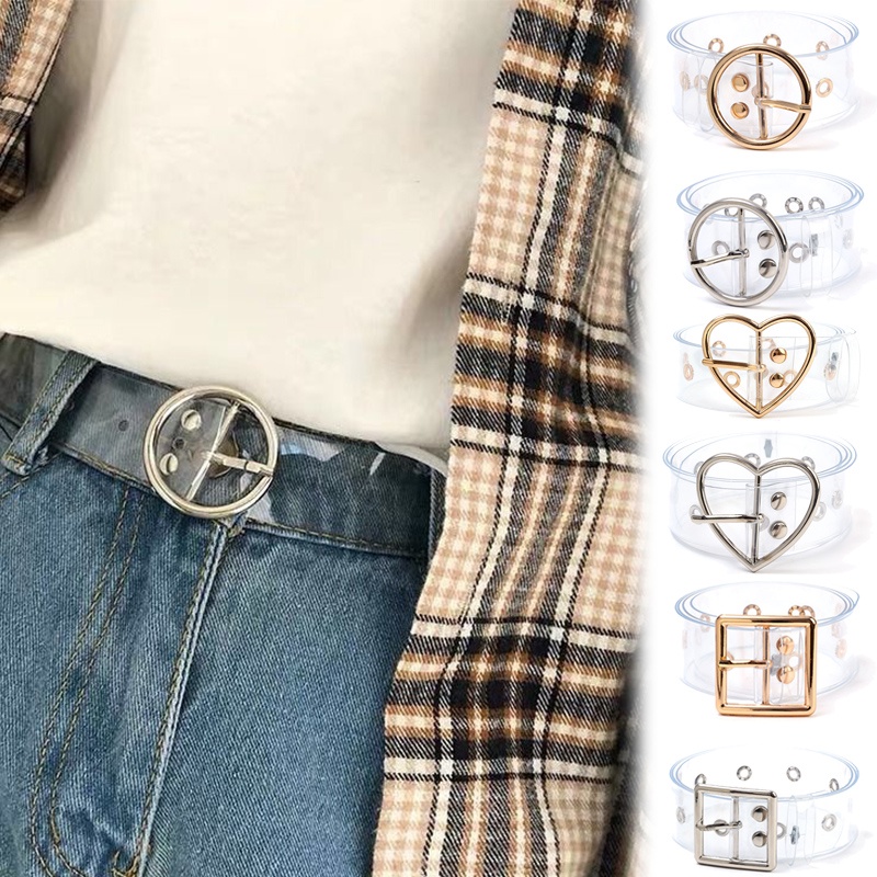 Thắt Lưng Khóa Vuông Bằng PVC Trong Suốt Phong Cách Hàn Quốc Mặc Đầm Jean