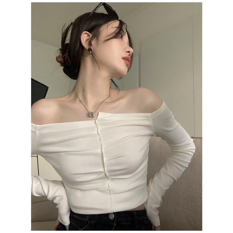 Áo Thun Dài Tay Lệch Vai Ôm Dáng Gợi Cảm Thời Trang Cho Nữ áo croptop