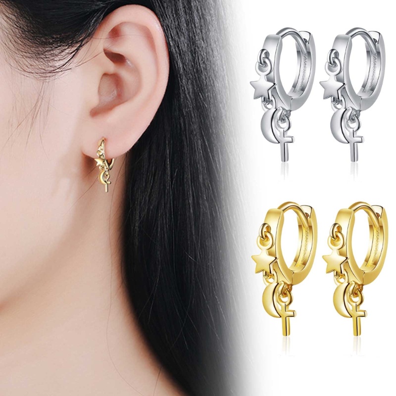 Khuyên Tai Vòng Lủng Lẳng Mặt Trăng Ngôi Sao Lấp Lánh Thời Trang
