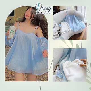 Set áo trắng bẹt vai phồng xoè kèm short trắng Rossy Fashion - SR190
