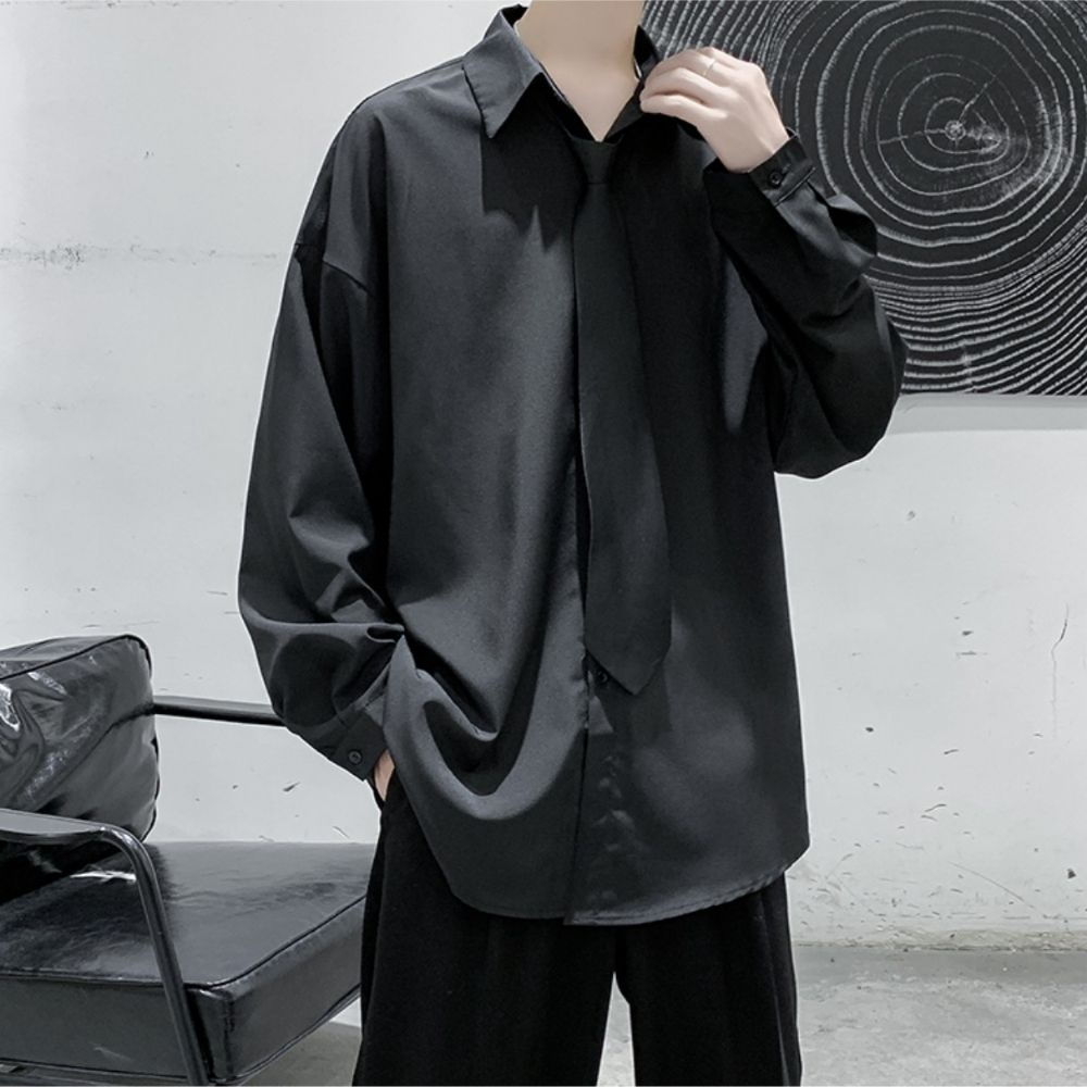 Mẫu mới áo sơ mi dài tay unisex trơn tặng kèm Cravat dáng rộng cá tính SOZO AO SOMI 9000020