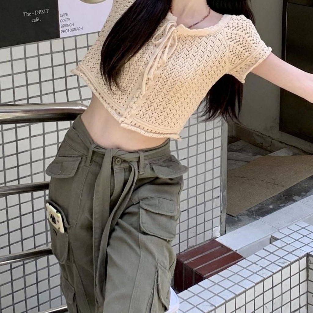 Áo Croptop Tay Ngắn Phong Cách Retro Hợp Thời Trang Hè Cho Nữ