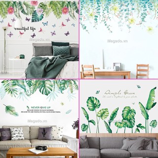 Decal lá xanh dán tường, decal cây xanh nhiệt đới đẹp [AL0009] (Bộ 2 tấm)