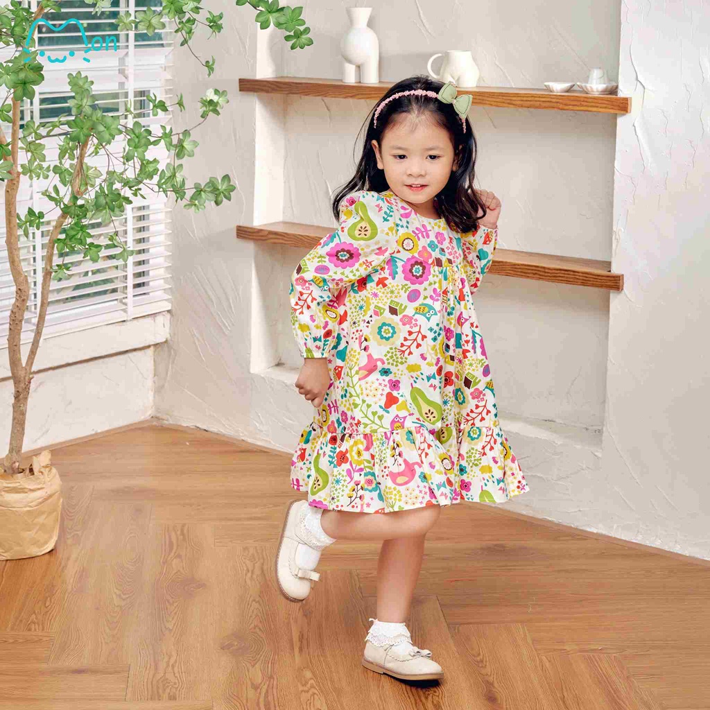 Váy babydoll bé gái họa tiết hoa, váy hè bé gái chất cotton nhẹ mát, cho bé 2,3,4,5,6 tuổi MonBabies VDG22w05