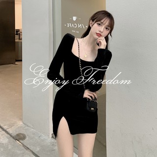 Đầm Dài Tay Ôm Dáng Xẻ Tà Thời Trang Hàn Quốc Gợi Cảm Dành Cho Nữ
