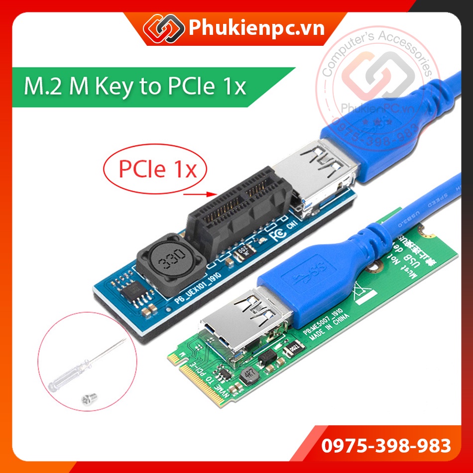 Dây cáp Riser M.2 M key to PCIE-1X USB 3.0 lắp đặt Card Wifi, Card COM, LPT, Card LAN, Sound card, PCI-e capture HDMI