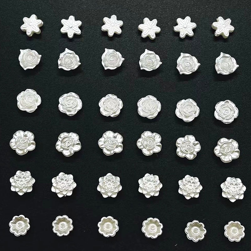 Set 50 Hạt Ngọc Trai Hình Bông Hoa Bằng Acrylic Dùng Làm Trang Sức Diy