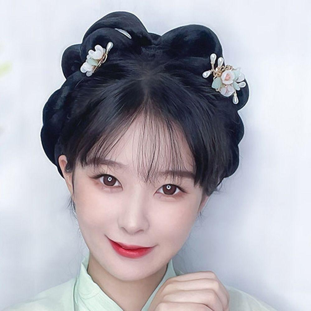 QQMALL Búi Tóc Giả Màu Đen Phong Cách Công Chúa Hán Phục Truyền Thống Dành Cho Nữ