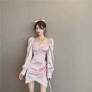 [ORDER ] Đầm tay phồng cổ vuông tiểu thư ulzzang / đầm tay dài vải phi siêu tôn dáng QC