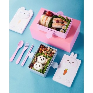 Hộp đựng cơm hình gấu thỏ đáng yêu kèm đũa muỗng nĩa