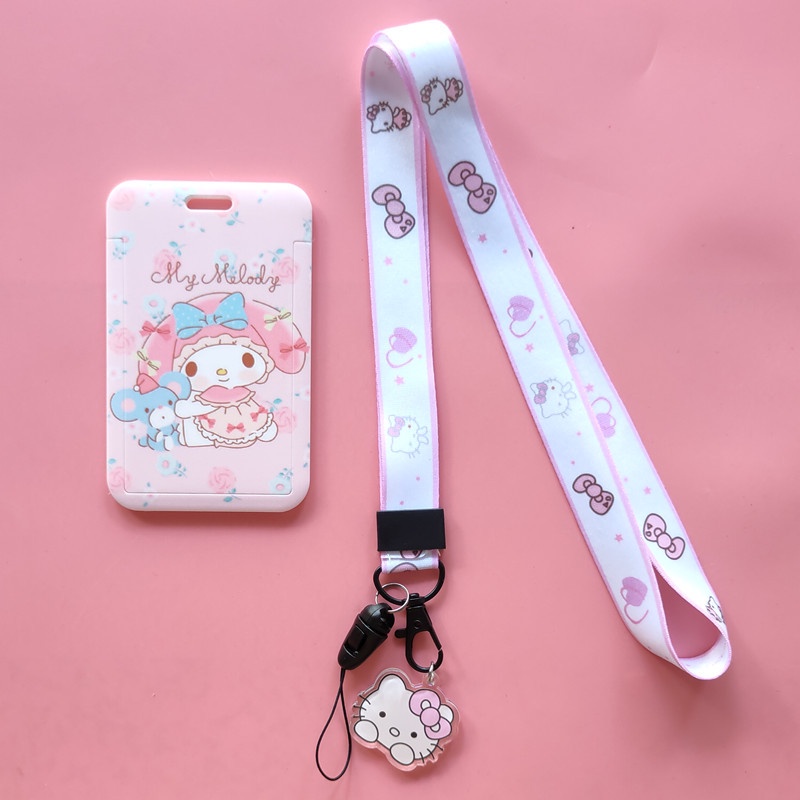 Bộ Dây Đeo Thẻ ID / Thẻ Truy Cập Họa Tiết Hoạt Hình Kitty Dễ Thương Sáng Tạo Cá Tính Kèm Dây Đeo