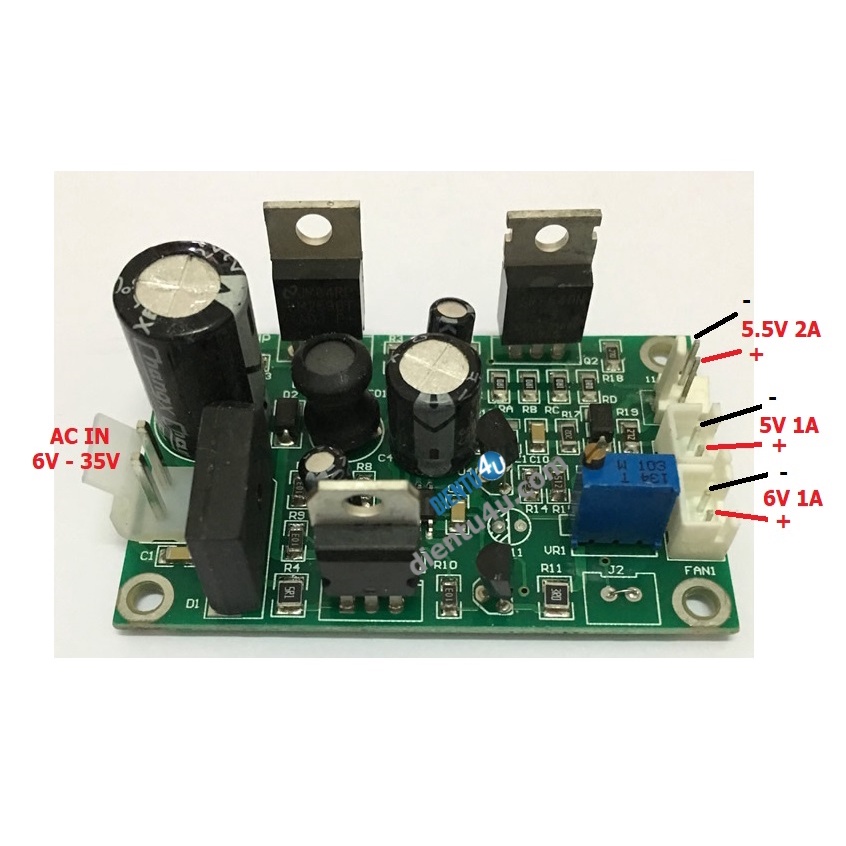 Mạch Nguồn AC-DC 5V 5.5V 6V 2A Dùng LM2596, 7806, IRF540