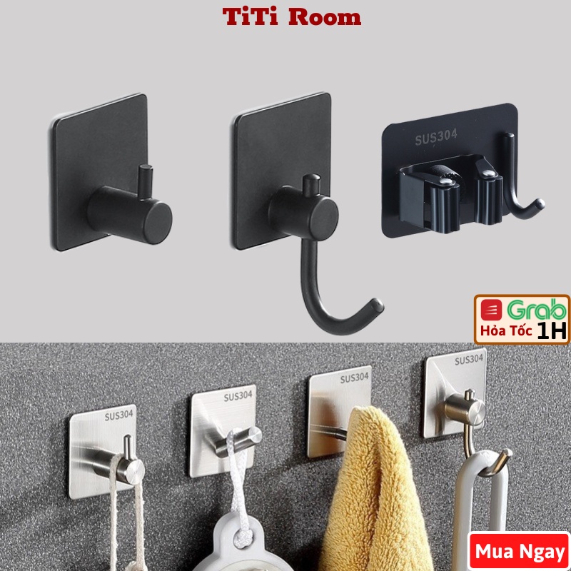 Móc dán tường chịu lực inox siêu dính treo đồ quần áo đa năng không cần khoan dán 3M TiTiroom