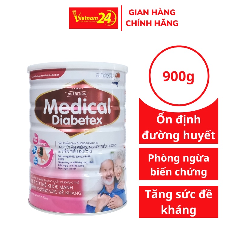 Sữa tiểu đường Medical Diabetex chính hãng 900g -VIETNAM24H- Ổn định đường huyết, ngừa biến chứng tim mạch