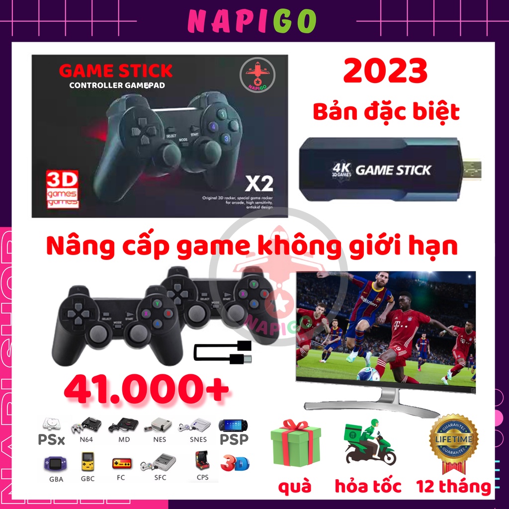 Game Stick 3D 40000 game PSP, PS mới HDMI điện tử 4 nút máy chơi game Napigo cầm tay không dây GD10 đỏ