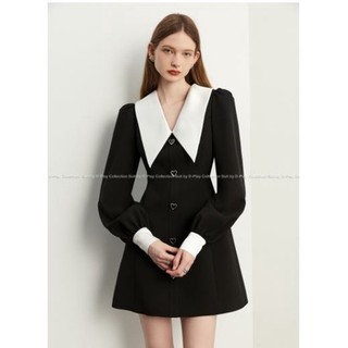 váy đen cổ trắng tay dài thanh lịch cho quý cô ( thời trang bigsize vicky.g - anitagreen) N223