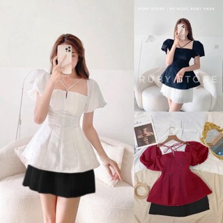 Set áo peplum tay phồng kèm chân váy từ 50kg - 90kg