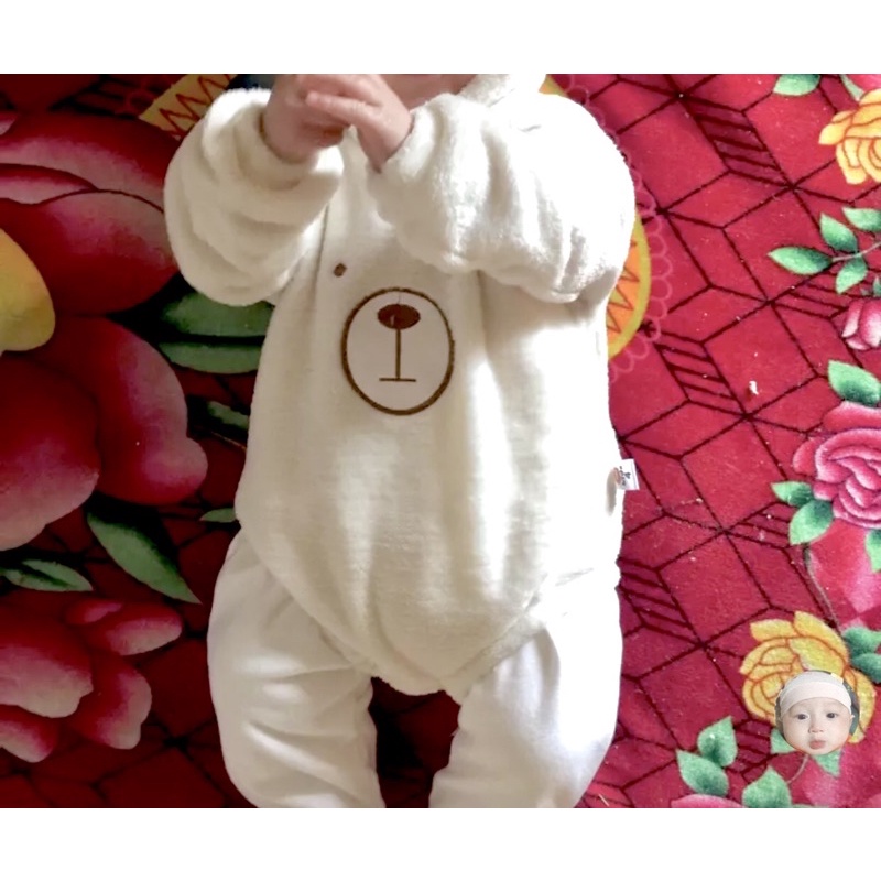 Body lông liền mũ dài tay kèm tất quần lông liền tất mùa đông xho bé -body thu đông lông cừu sơ sinh ấm - áo quần trẻ em