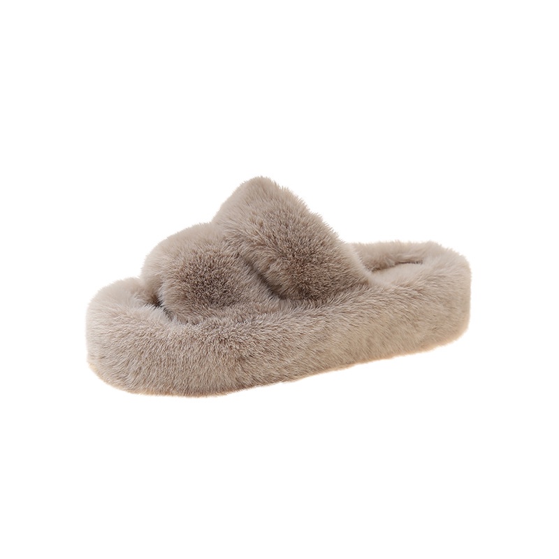 Dép Lông Xù Quai Ngang Đế Dày Thời Trang Thu Đông Hàn Quốc mt01