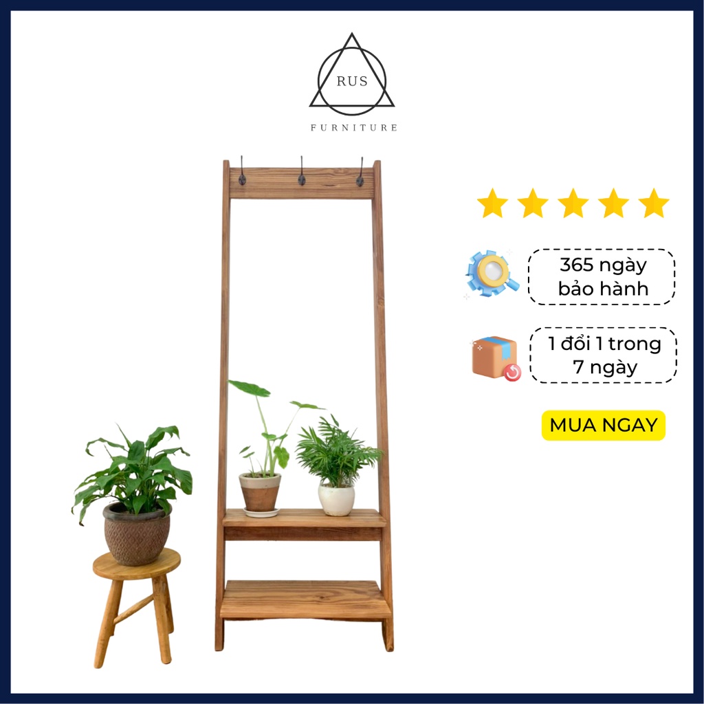 Kệ gỗ trang trí vintage, dựng tường gồm 2 tầng để giày,cây cảnh