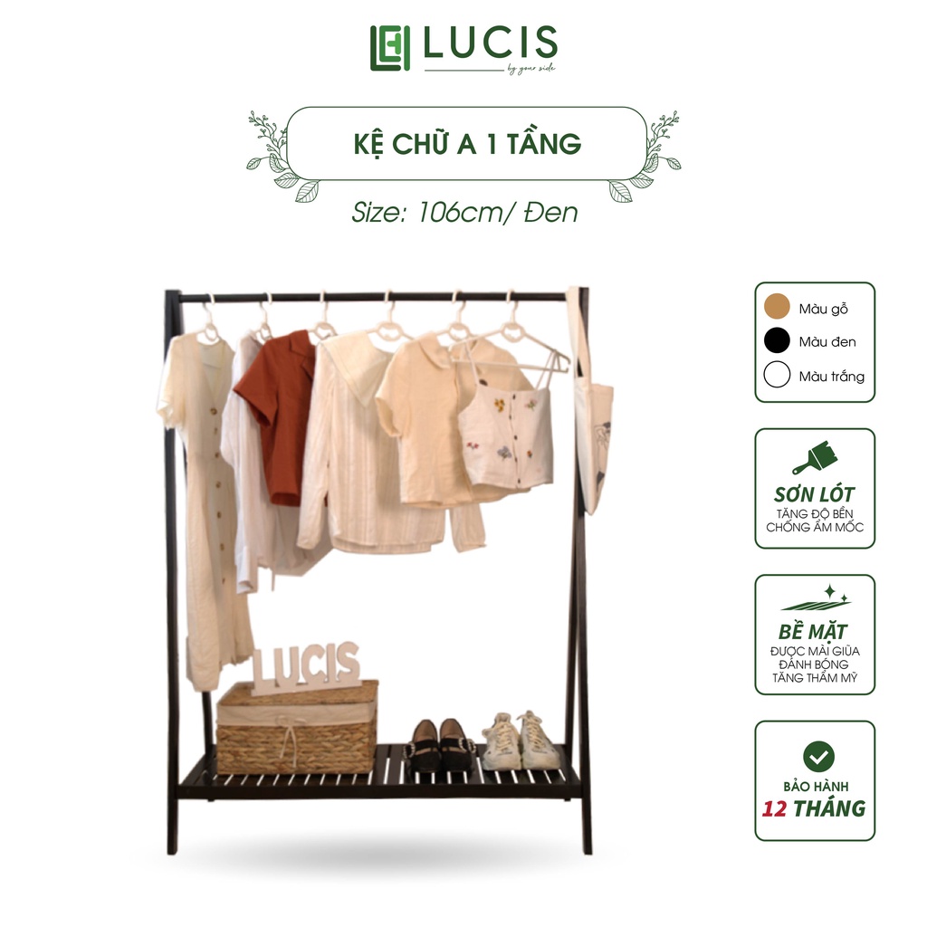 Kệ treo quần áo chữ A 1 tầng màu gỗ LUCIS size 106cm đa năng phong cách Hàn Quốc