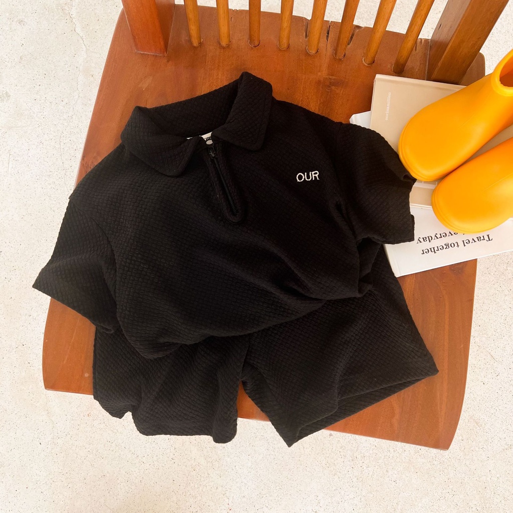 Bộ cộc tay cho bé chất đũi Xốp in chữ OUR cao cấp chuẩn đẹp y hình siêu thoải mái thoáng mát MOOBABY SHOP