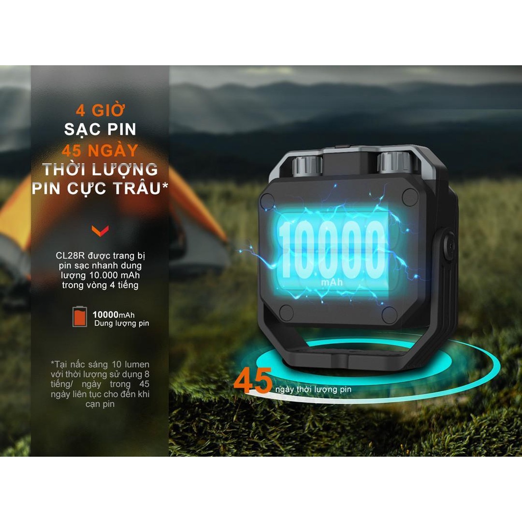 Đèn pin cắm trại Fenix CL28R sáng 2000 lumen chiếu xa 58m pin liền thân 10.000mAh powerbank