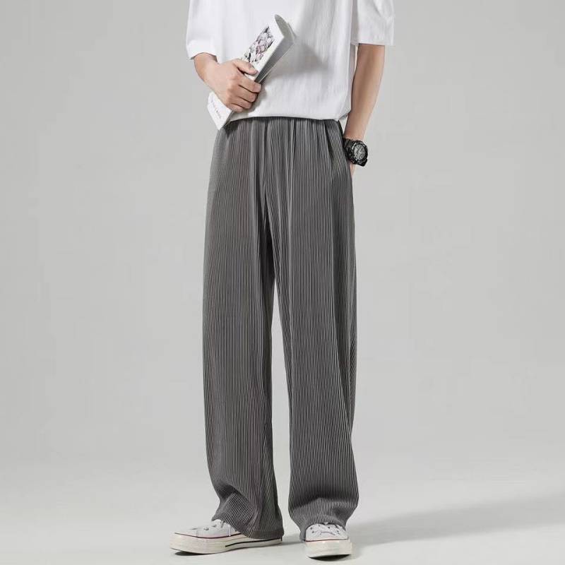 Ice Silk Trousers Men's Summer High-Grade Fried Street Pants Men's Ins Trendy Pleated Sports Style Ice Silk Drooping Wide-Leg Pants Gn0P