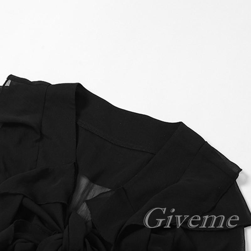 Áo Crop Top Lưới Tay Dài Màu Trơn Nhìn Xuyên Thấu Trang Trí Mùa Xuân Cho Nữ