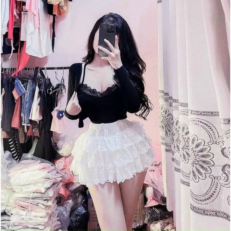 Chân váy ren tầng bèo