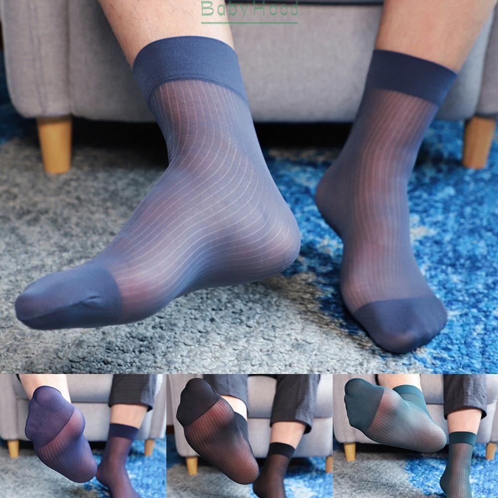 Socks Wide Striped Breathable Business Dress See Through Sheer Stocking#BBHOOD