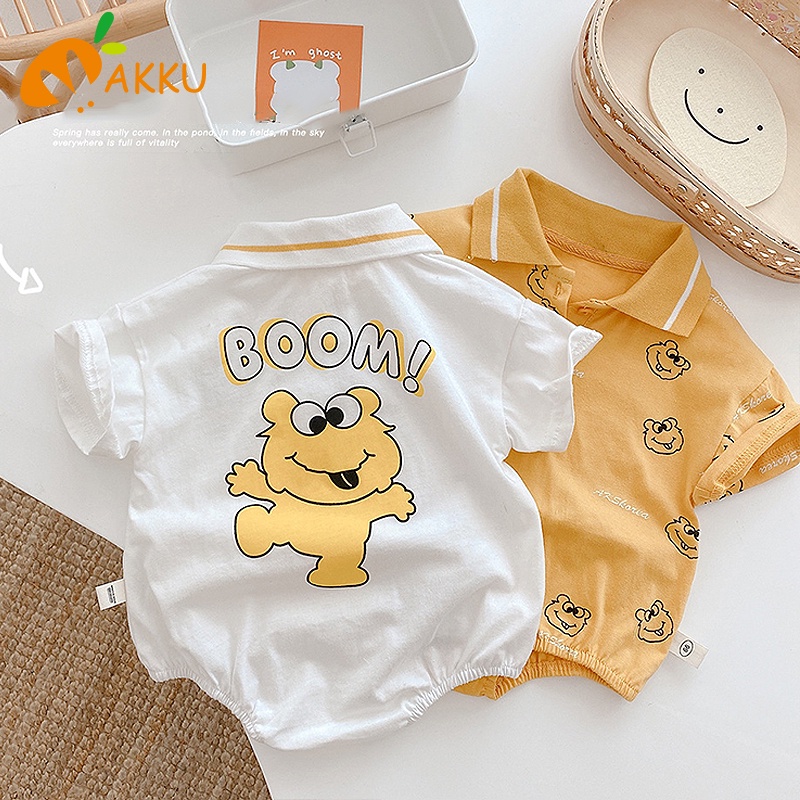 Bộ Áo Liền Quần Ngắn Tay In Chữ Hoạt Hình Cho Bé