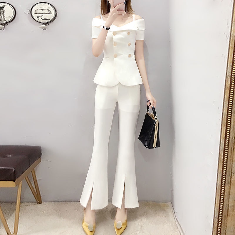 Bộ đồ quần ống loe màu đen thời trang nữ thanh lịch