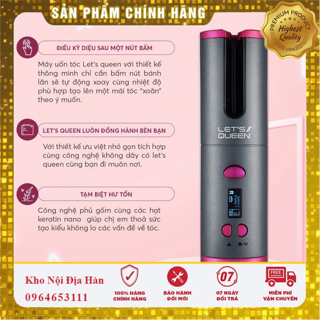 {CHÍNH HÃNG}-MÁY UỐN TÓC LET’S QUEEN S100;MÁY TẠO KIỂU TÓC TỰ ĐỘNG NHỎ CẦM TAY SỐ 1 HÀN QUỐC