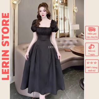 Đầm Nữ Cổ Vuông Tay Phồng Váy Nữ Dáng Xòe Cá Tính Trắng Đen Vàng LerinShop V297