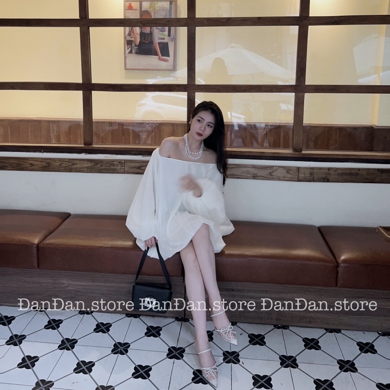 Áo tơ trễ vai dáng bồng tiểu thư công chúa