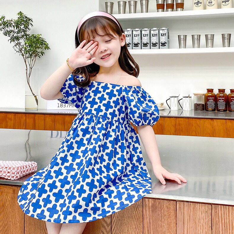 Babyfair Đầm Bé Gái Tay Phồng Ngắn Dễ Thương Thanh Lịch In Hoa Đáng Yêu Cho Trẻ Em