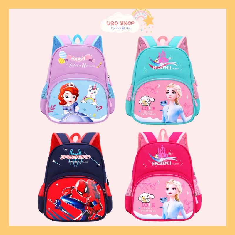 Balo cho bé trai bé gái đi học mẫu giáo mầm non hình spiderman elsa sophia chống thấm nước nhẹ nhàng đẹp xinh