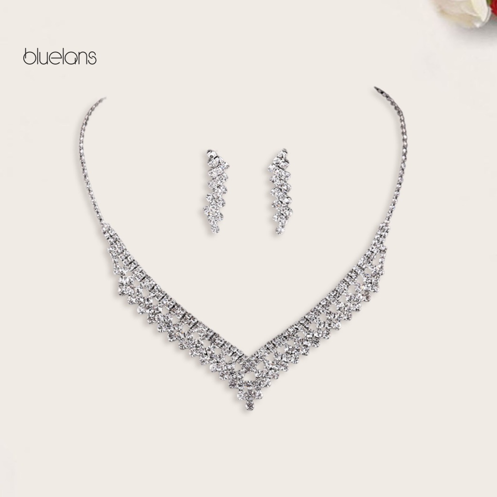 1 Bộ Trang Sức Dây Chuyền Đính Đá Lấp Lánh Cho Cô Dâu